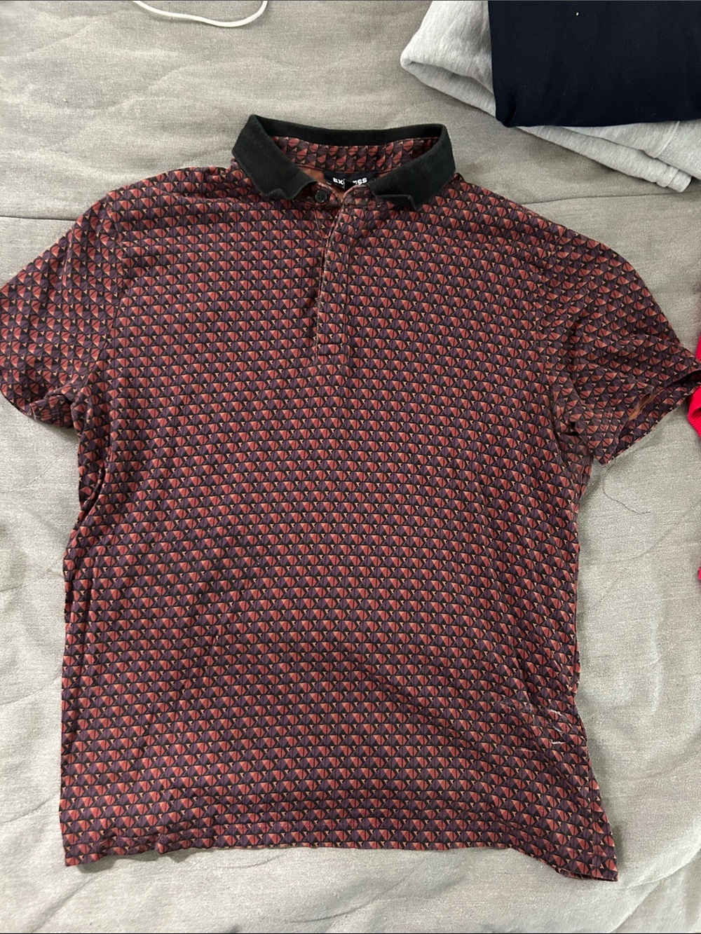 Express Men's Red Geometric Polo with Black Collar